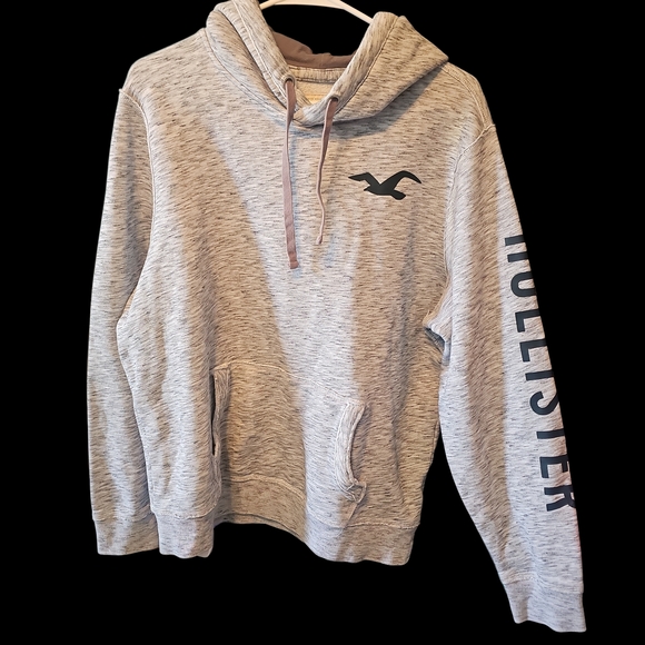 Hollister Women's Light Gray Hoodie with Black Logo - Picture 3 of 4